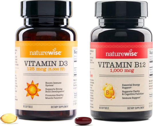 Vitamin D3 5000iu, B12 1000mcg Softgels for Mental Clarity, Energy & Immune Health with Olive Oil - Non-GMO & Gluten-Free