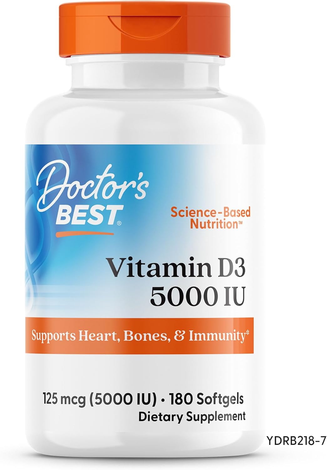 Vitamin D3 5000IU Capsules for Immune Support and Bone Health - 180 Count, Non-GMO, Gluten & Soy Free