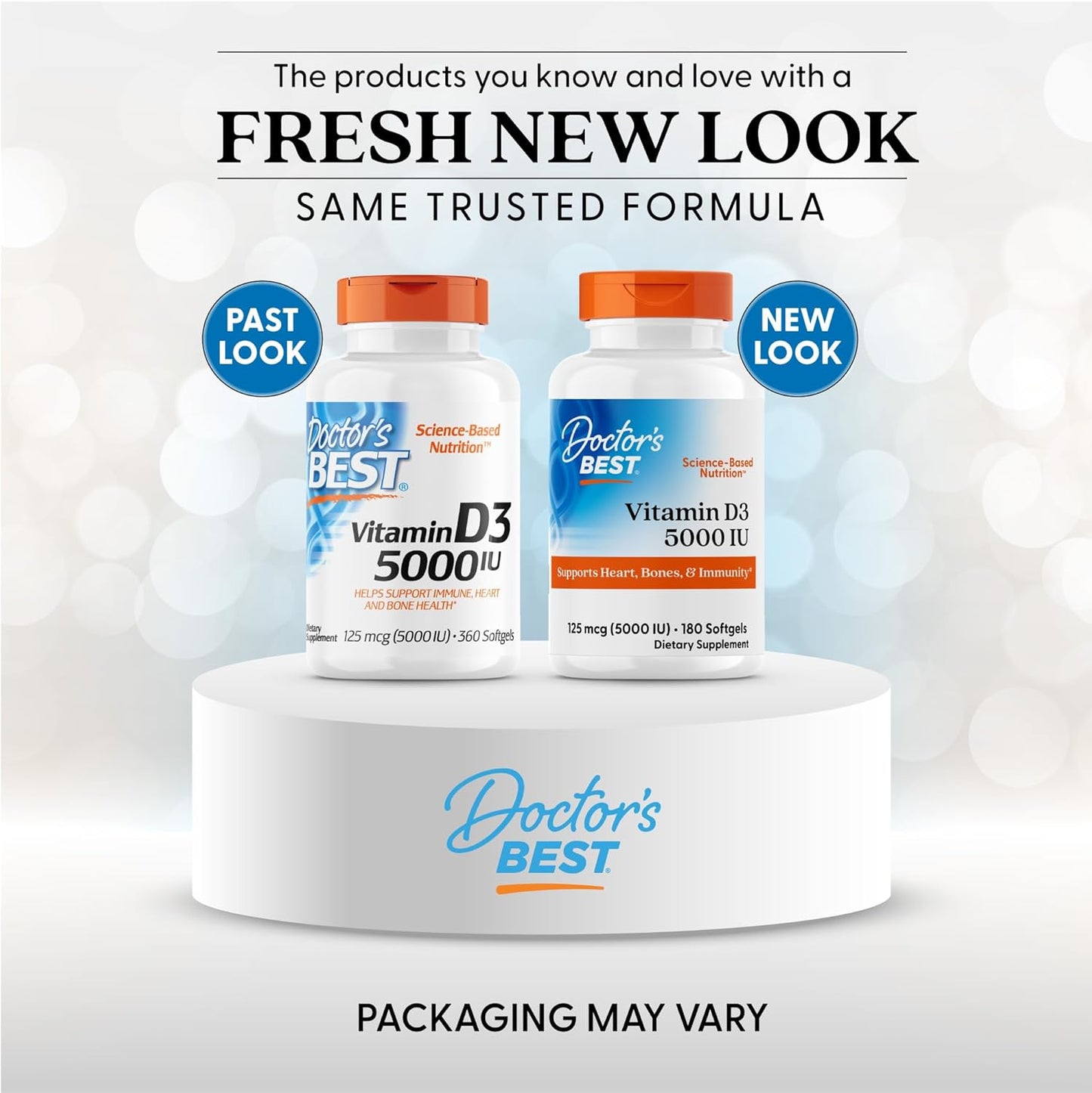 Vitamin D3 5000IU Capsules for Immune Support and Bone Health - 180 Count, Non-GMO, Gluten & Soy Free