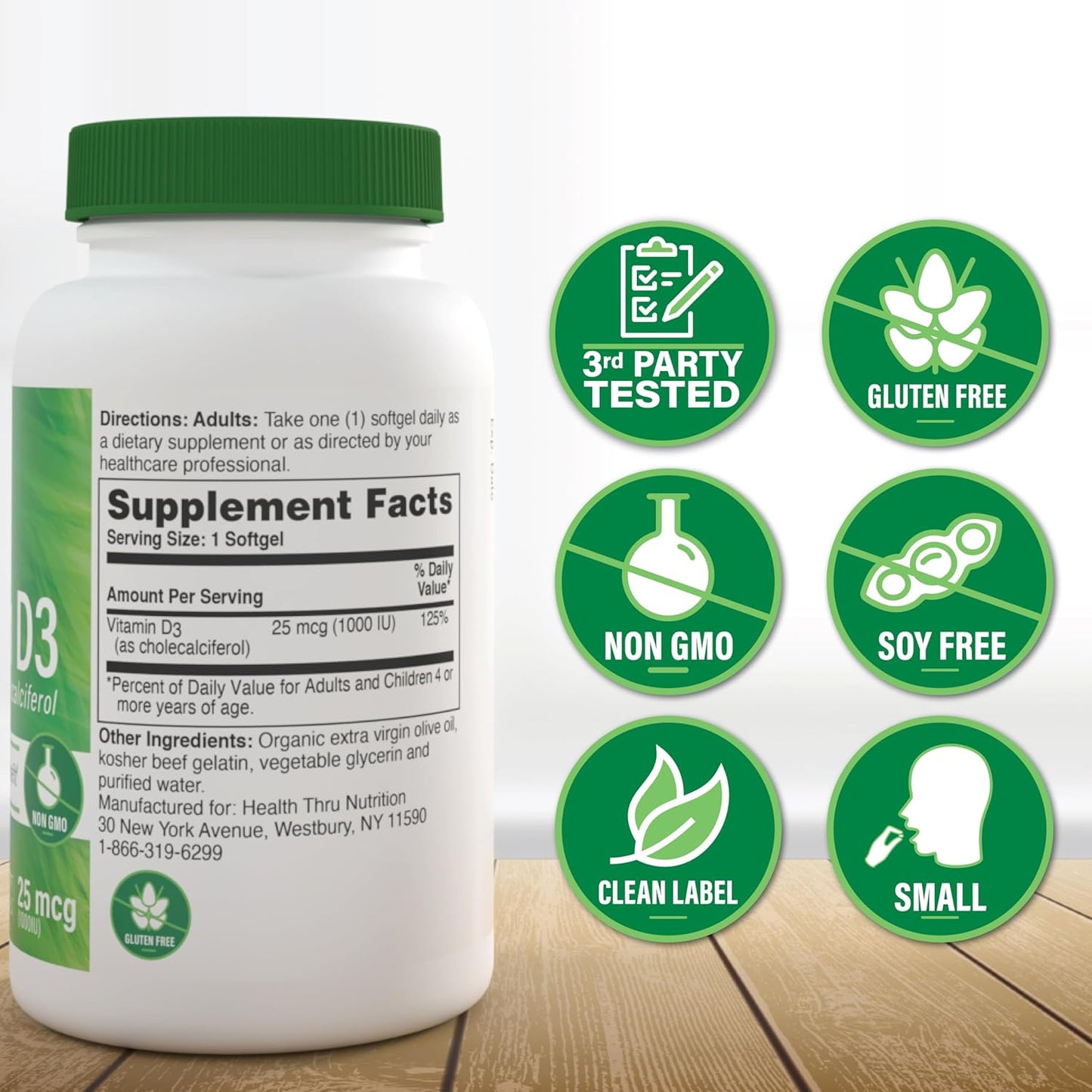 Vitamin D3 5,000iu Softgels for Immune Health | 125mcg Cholecalciferol | Non-GMO Organic EVOO
