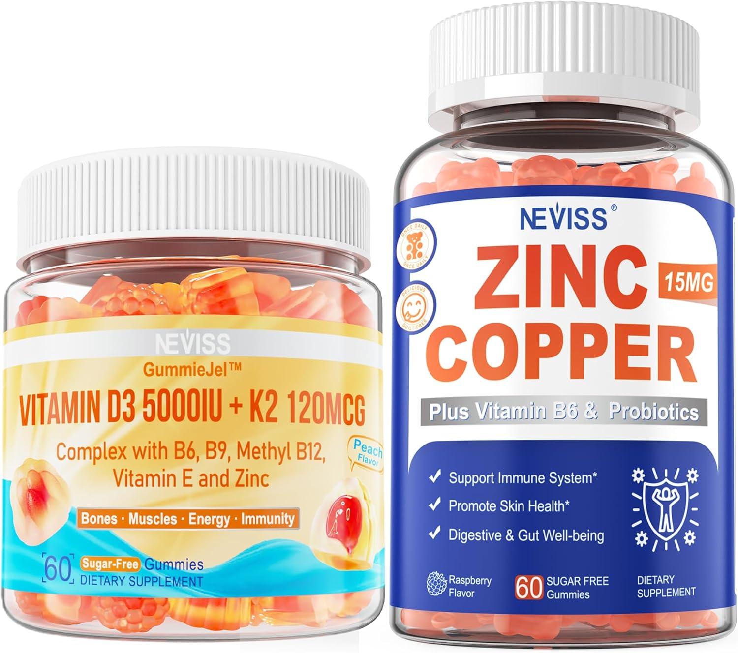 Vitamin D3 5000IU with K2 (MK-7) 120mcg, Zinc, and Copper Gummy Supplements