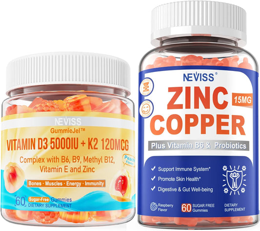 Vitamin D3 5000IU with K2 (MK-7) 120mcg, Zinc, and Copper Gummy Supplements
