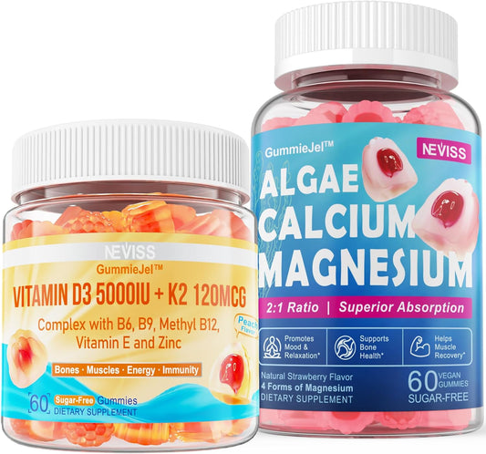 Vitamin D3 5000IU with K2 (MK-7) and Calcium Supplement, Algae Calcium Magnesium Formula