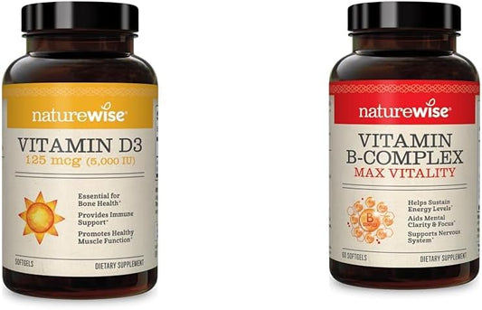 Vitamin D3 5000iu with Vitamin B Complex for Energy, Bones, Muscle, Immune Support - 30 + 60 Count