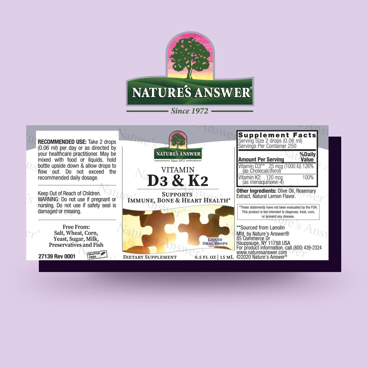 Vitamin D3 and K2 Liquid Extract Oral Drops for Immune, Bone, and Heart Health - 0.5 fl oz