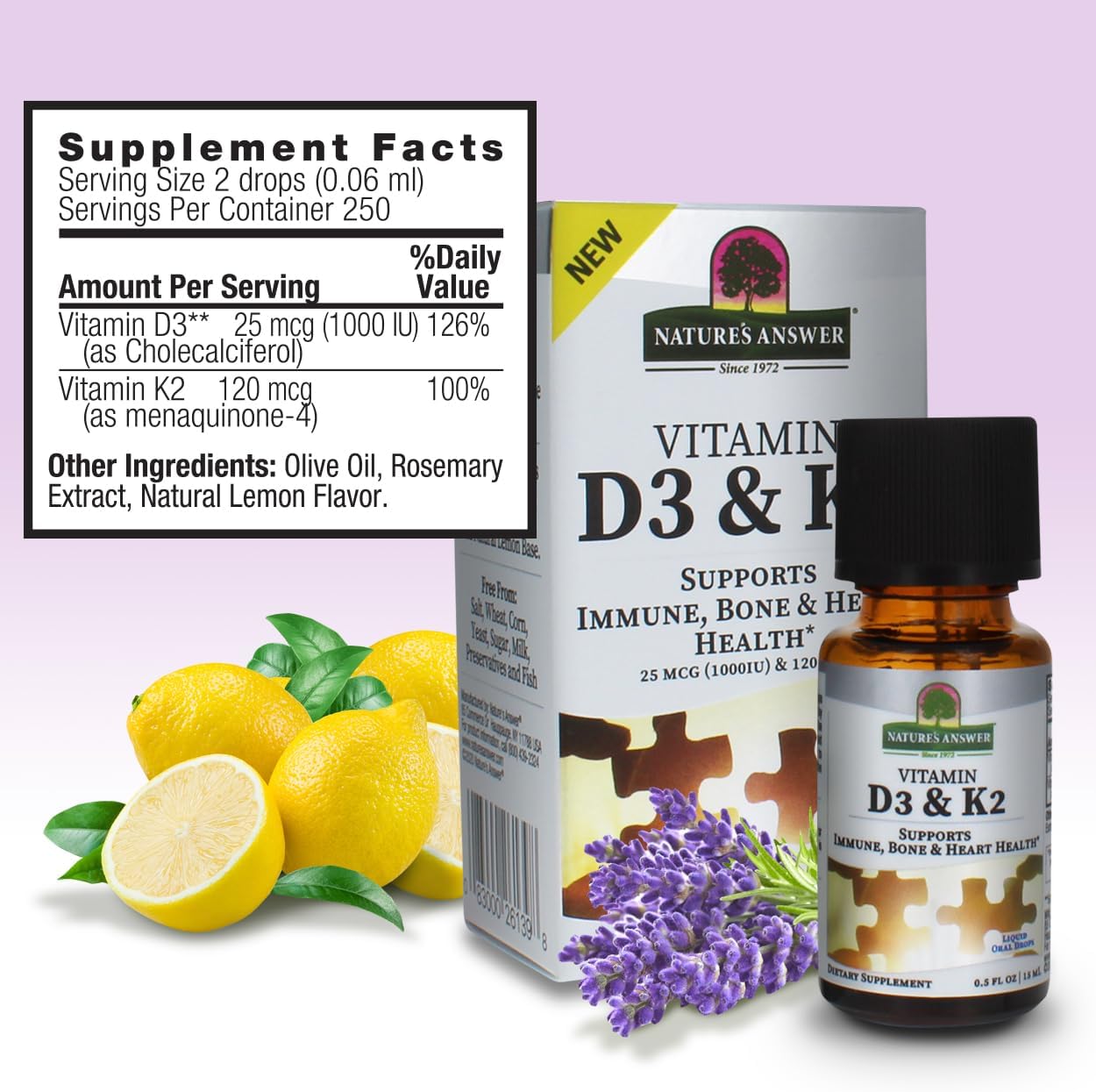 Vitamin D3 and K2 Liquid Extract Oral Drops for Immune, Bone, and Heart Health - 0.5 fl oz