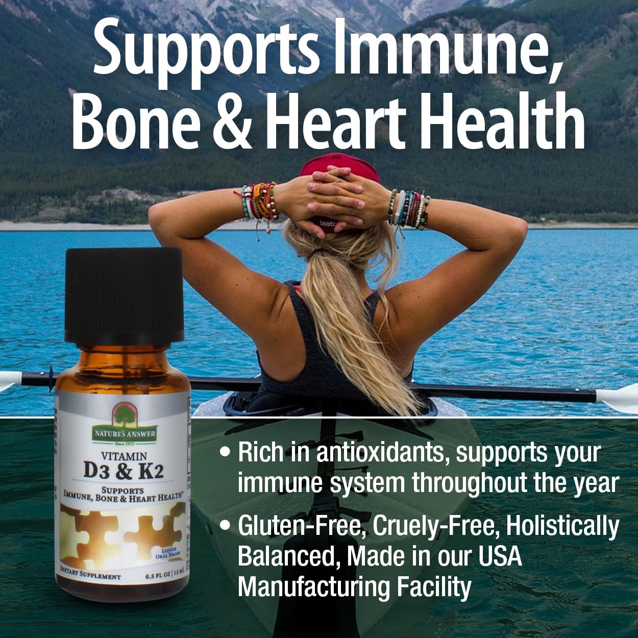 Vitamin D3 and K2 Liquid Extract Oral Drops for Immune, Bone, and Heart Health - 0.5 fl oz