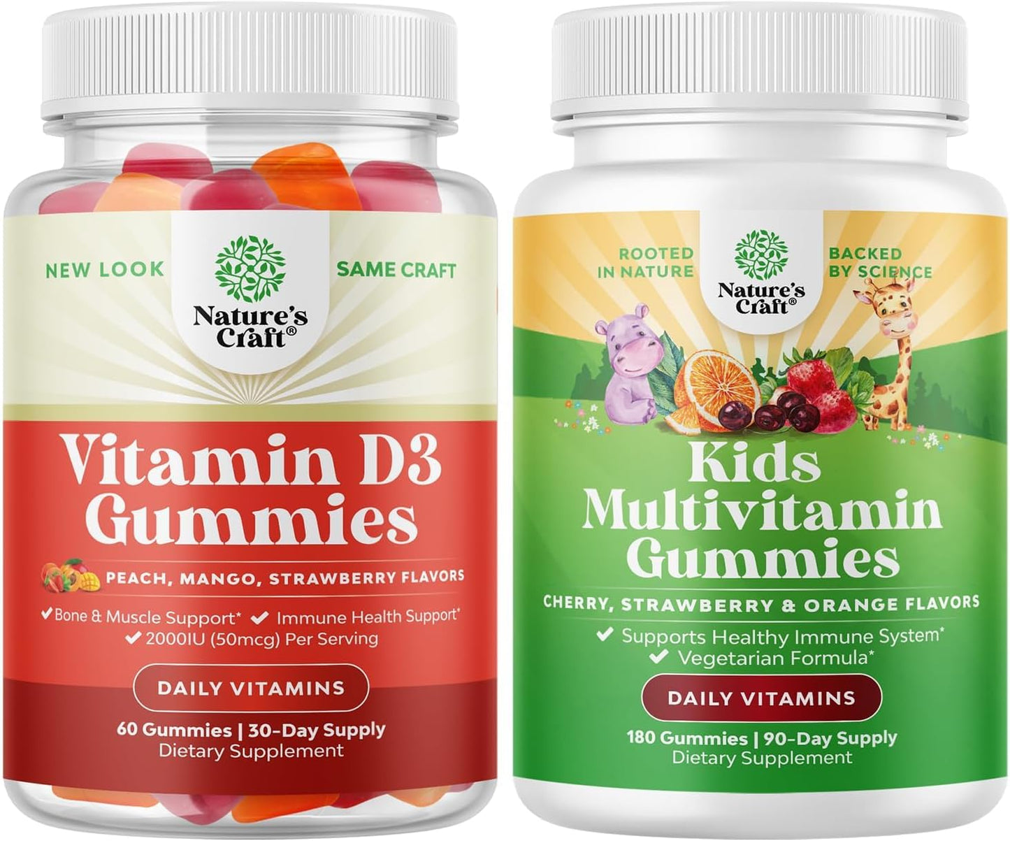 Vitamin D3 and Kids Multivitamin Gummies Bundle - Immune System Support for Bone Strength and Heart Health - Includes Vitamins A, C, D3, E, B, and Zinc