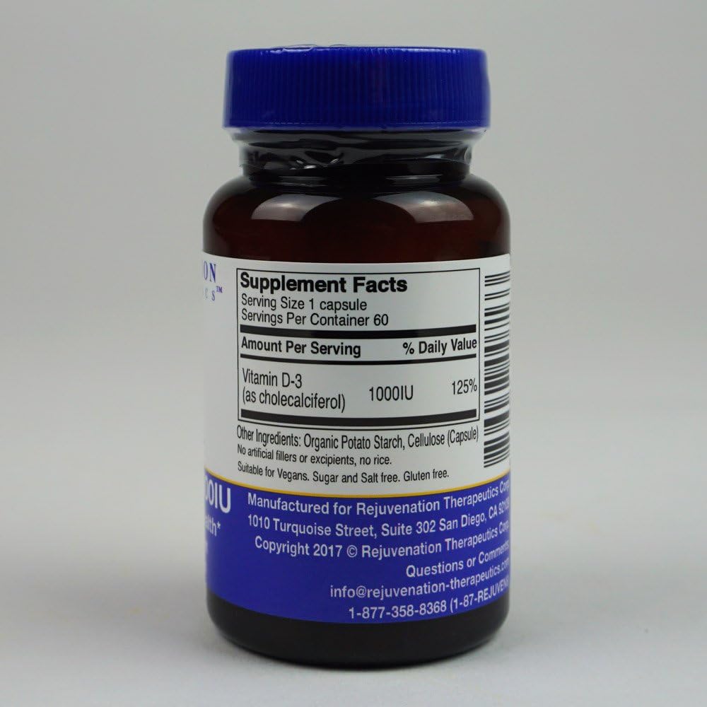 Vitamin D3 Capsules for Bone Health Support - 60 Vegan Capsules by Rejuvenation Therapeutics