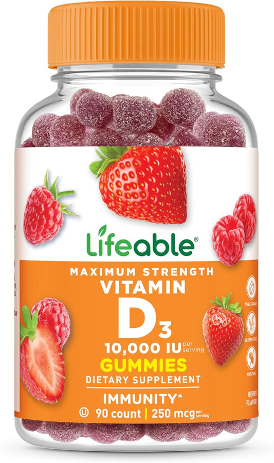 Vitamin D3 Gummies 10000IU for Bone Health | Bone Strength Supplements for Adults | Tasty Vitamin D Gummies for Men and Women | 90 Gummies