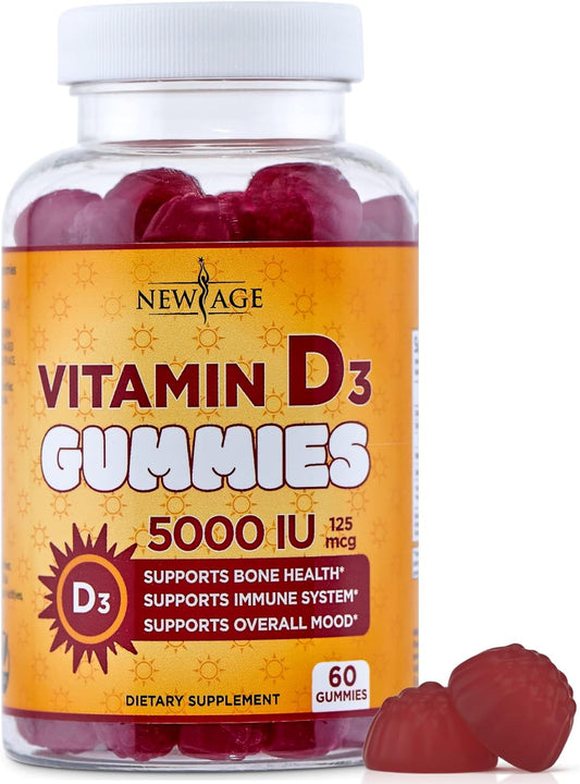Vitamin D3 Gummies 5000 IU - Immune Support & Bone Health - Non-GMO, Gluten-Free, Dairy-Free - 60 Gummies