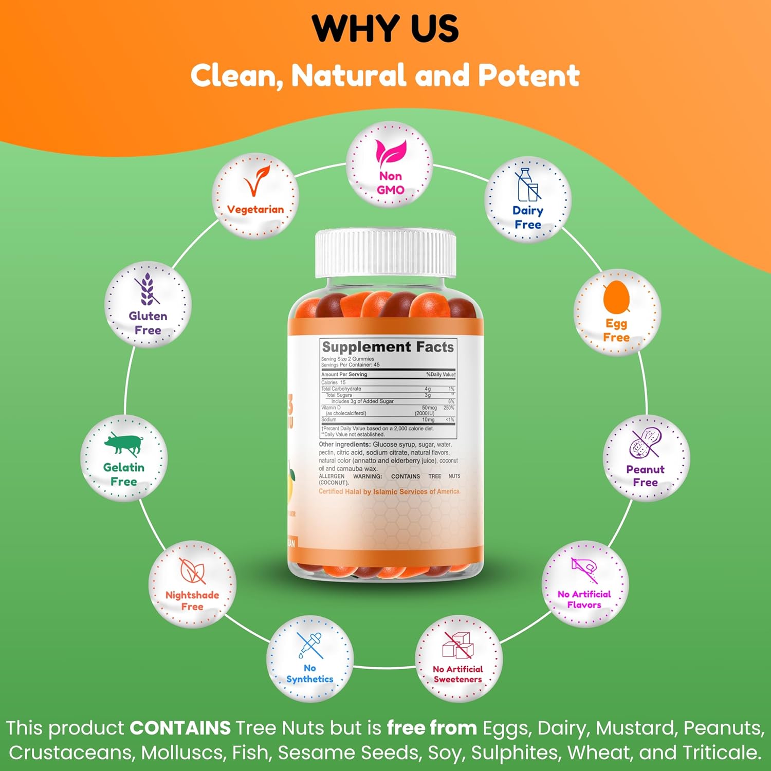 Vitamin D3 Gummies for Adults & Kids | 45-90 Servings, 2,000IU / 1,000IU | Non-GMO, Gluten-Free, Halal | Supports Bones, Muscles & Immune System by SHIFAA NUTRITION