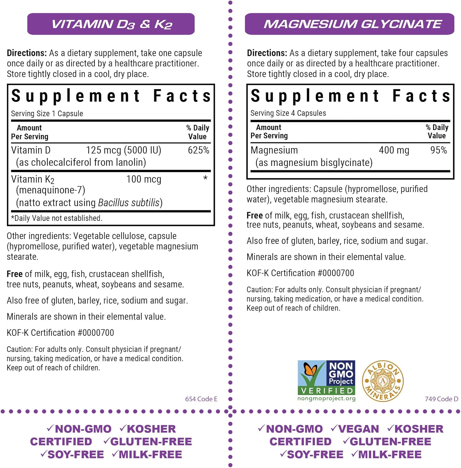 Vitamin D3, K2, and Magnesium Glycinate Capsules Bundle by Bluebonnet Nutrition