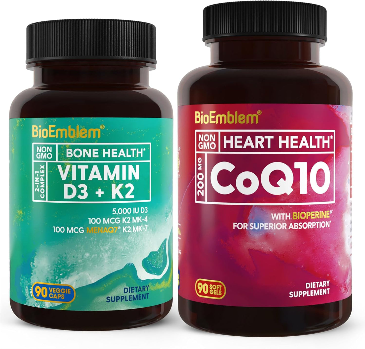 Vitamin D3 K2 Capsules with CoQ10 by BioEmblem for Immune Support and Heart Health