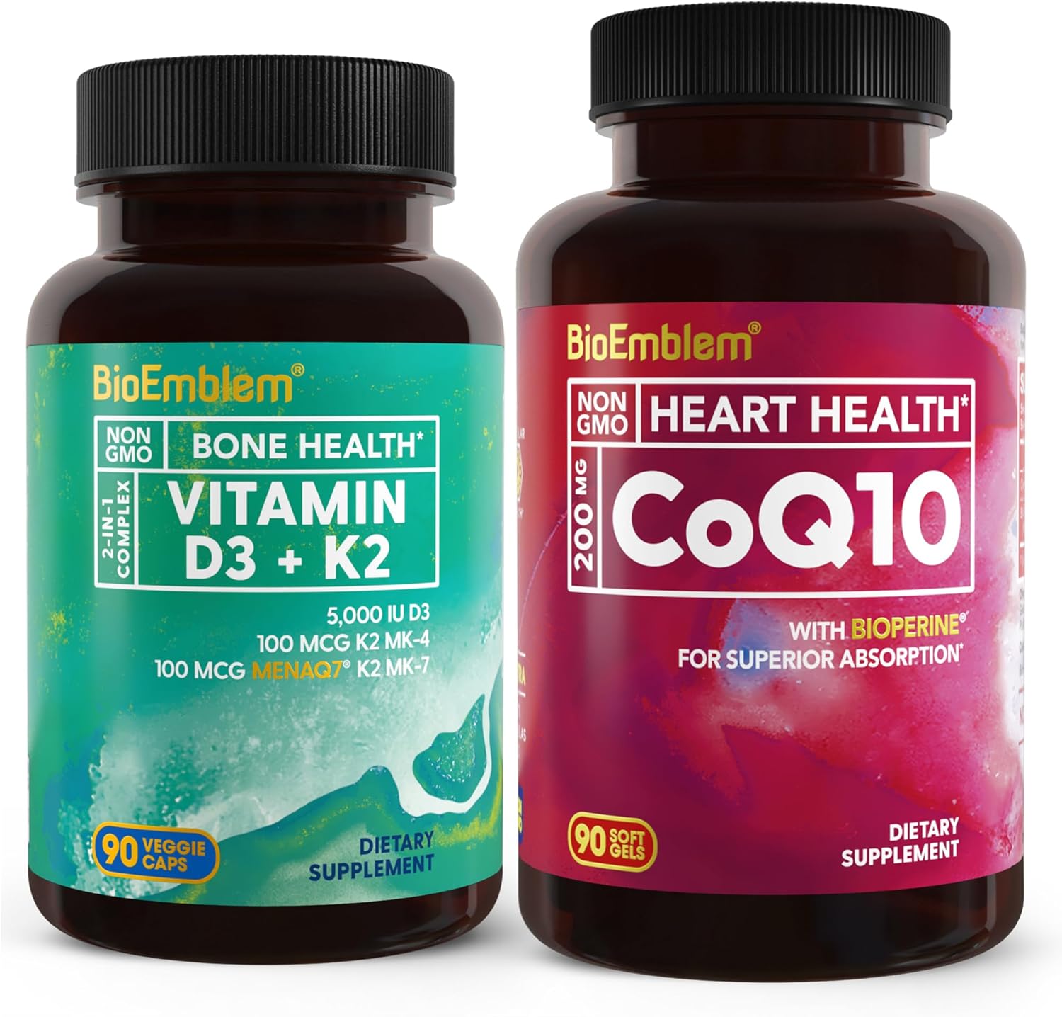 Vitamin D3 K2 Capsules with CoQ10 by BioEmblem for Immune Support and Heart Health