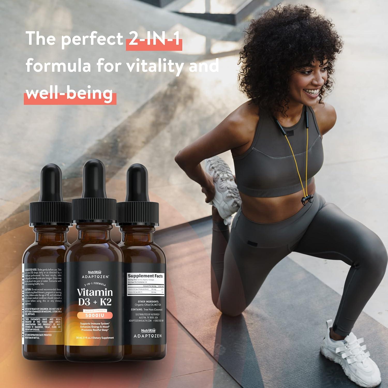 Vitamin D3 K2 Drops 5000 IU with MCT Oil: Immunity & Energy Support, Joint Comfort, Liquid Formula for Men & Women, Vegetarian, Gluten Free