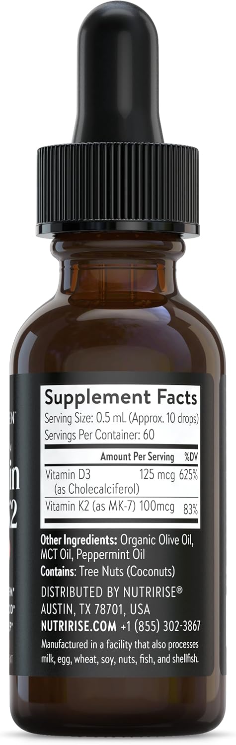 Vitamin D3 K2 Drops 5000 IU with MCT Oil: Immunity & Energy Support, Joint Comfort, Liquid Formula for Men & Women, Vegetarian, Gluten Free