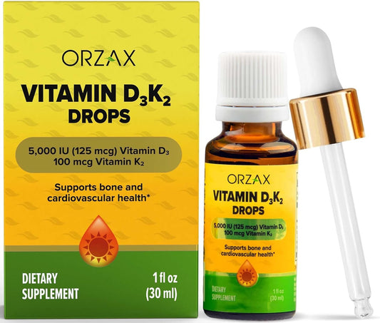 Vitamin D3 K2 Drops for Bone, Muscle, and Heart Health - Supports Bone Density and Calcium Absorption - 1fl oz