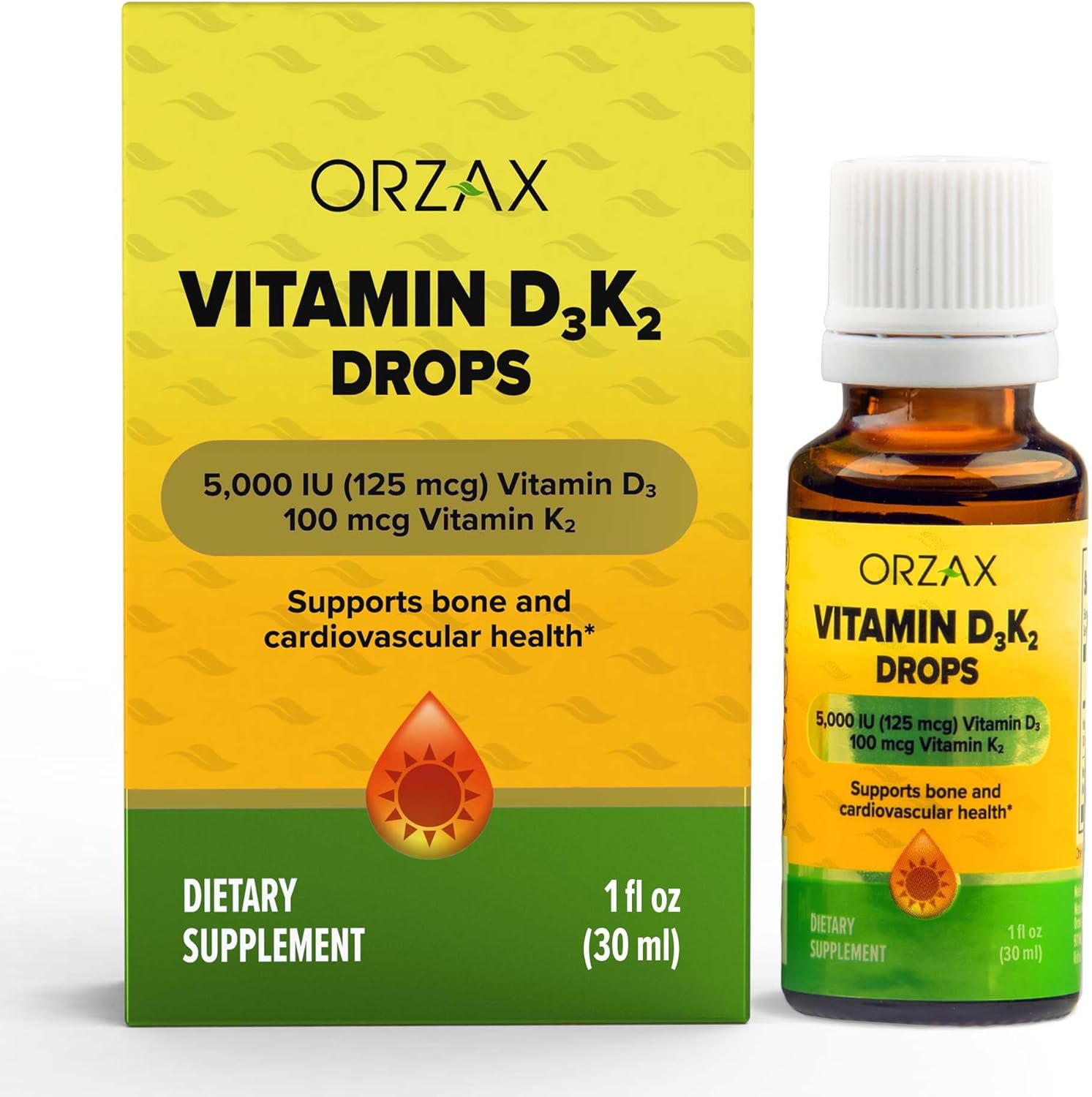 Vitamin D3 K2 Drops for Bone, Muscle, and Heart Health - Supports Bone Density and Calcium Absorption - 1fl oz