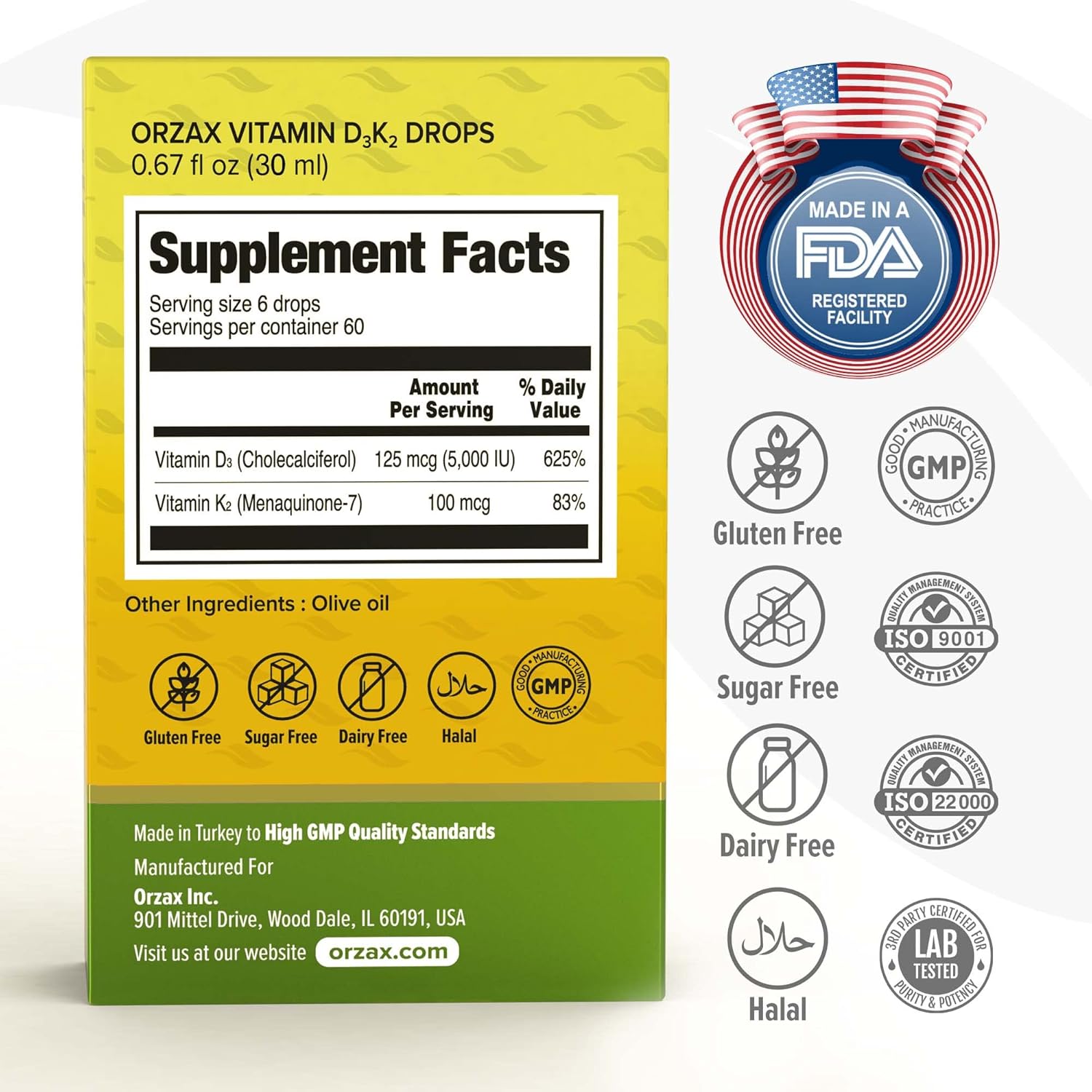 Vitamin D3 K2 Drops for Bone, Muscle, and Heart Health - Supports Bone Density and Calcium Absorption - 1fl oz