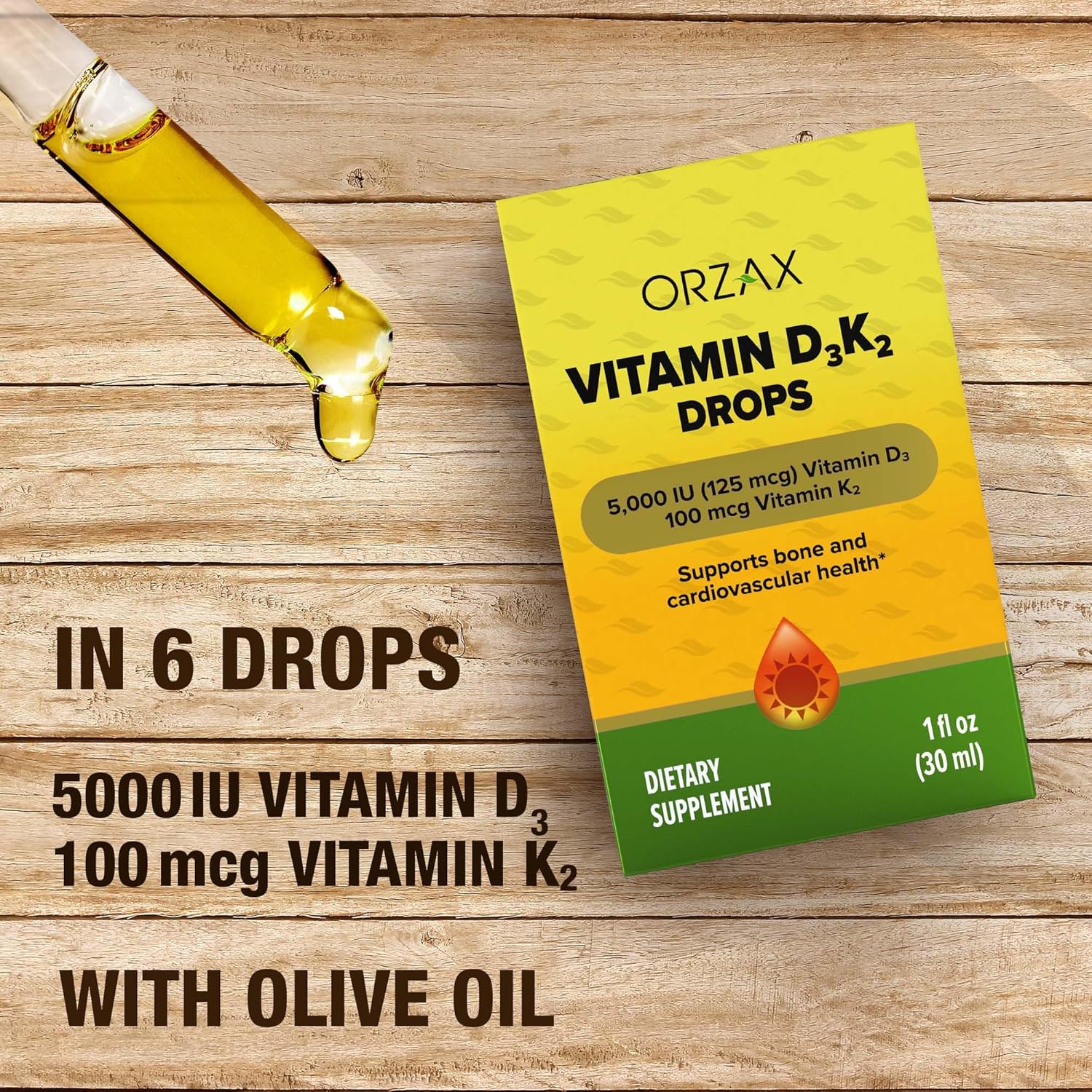 Vitamin D3 K2 Drops for Bone, Muscle, and Heart Health - Supports Bone Density and Calcium Absorption - 1fl oz