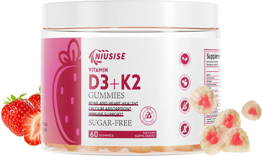 Vitamin D3 + K2 Gummies 10000 IU + 250 mcg Supports Bone & Heart Health - Non-GMO, 60 Sugar-Free Gummies for Adults