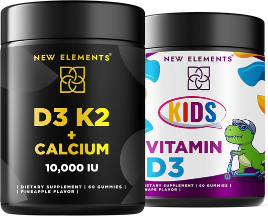Vitamin D3 K2 Gummies 10000 IU with Calcium 100mg for Adults & Kids - Bone Health & Strong Teeth - Immunity Support 2000IU - Mk7 Vitamin K2 100mcg