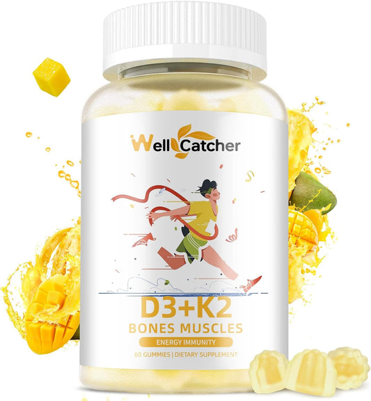 Vitamin D3 K2 Gummies 5000 IU with B Complex - Sugar Free Mango Flavor for Adults - Bone & Teeth Support - 60 Count