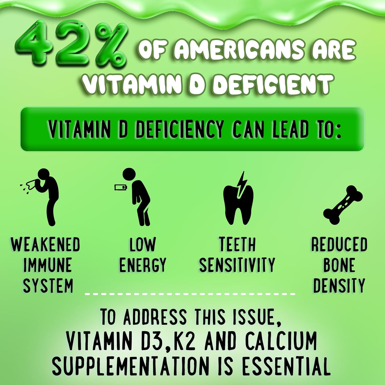 Vitamin D3 K2 Gummies for Healthy Teeth, Bone & Immunity - Center-Filled, Chewy Formula for Kids, Teens & Adults - 5000 IU D3, 120 mcg K2(MK-7), 120 mg Calcium - Vegan & Non-GMO - 60 Count