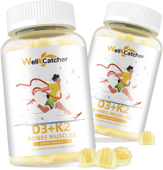 Vitamin D3 K2 Gummies with Vitamin B Complex for Bone Strength - Mango Flavor, 120mcg K2 (MK-7), 5000IU D3, Sugar Free - 60 Counts x 2 Packs for Adults & Kids