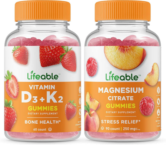Vitamin D3, K2, Magnesium Gummies Bundle - Delicious Vitamin Supplement, Gluten-Free & GMO-Free Chewables