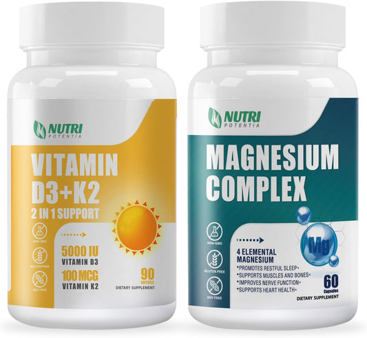 Vitamin D3 K2 Softgels with MCT Oil & Magnesium Complex Supplement for Bone, Heart, Muscle, Nervous System Support - Non-GMO