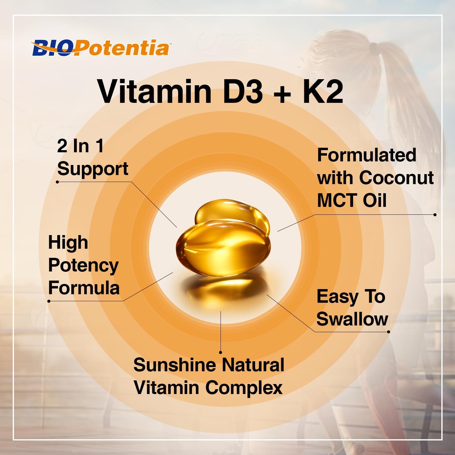 Vitamin D3 K2 with MCT Oil Supplement - 5000 IU Vitamin D3 & K2 (MK7) - Supports Immune, Bone, Teeth Health - 90 Softgels - Gluten Free Non-GMO