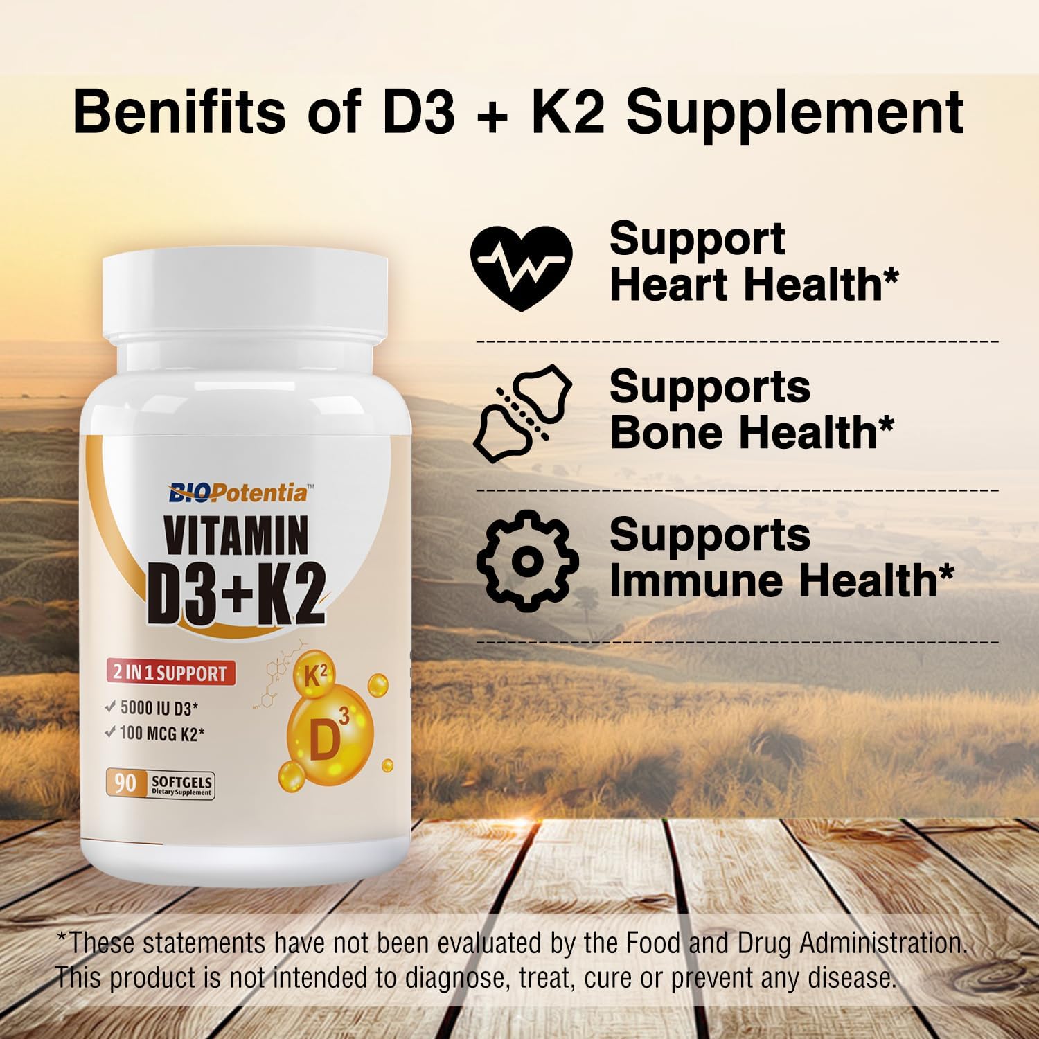 Vitamin D3 K2 with MCT Oil Supplement - 5000 IU Vitamin D3 & K2 (MK7) - Supports Immune, Bone, Teeth Health - 90 Softgels - Gluten Free Non-GMO