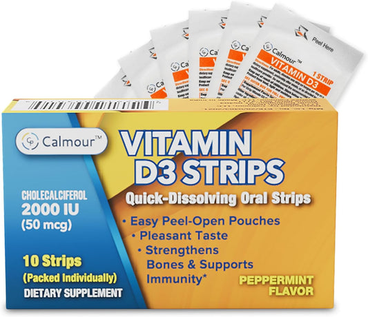 Vitamin D3 Oral Dissolvable Strips 10 Pack | 2000 IU Peppermint Flavor | Immunity Boost & Mental Focus | Fast-Melting D3 Strips for Quick Absorption