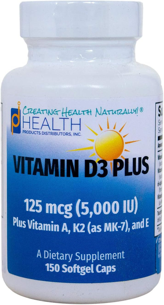 Vitamin D3 Plus with K2, A, and Tocotrienols - 125mcg (5000 IU) - Non-GMO Softgel Capsules
