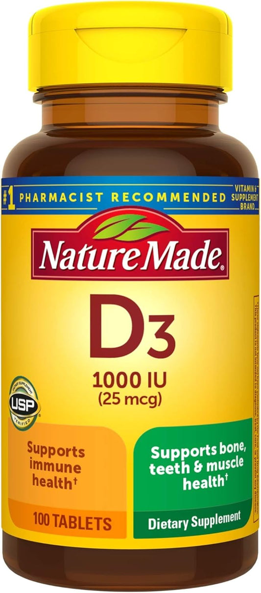 Vitamin D3 Tablets for Immune Health, Strong Bones, Teeth, and Muscle Function - 1000 IU, 100 Count