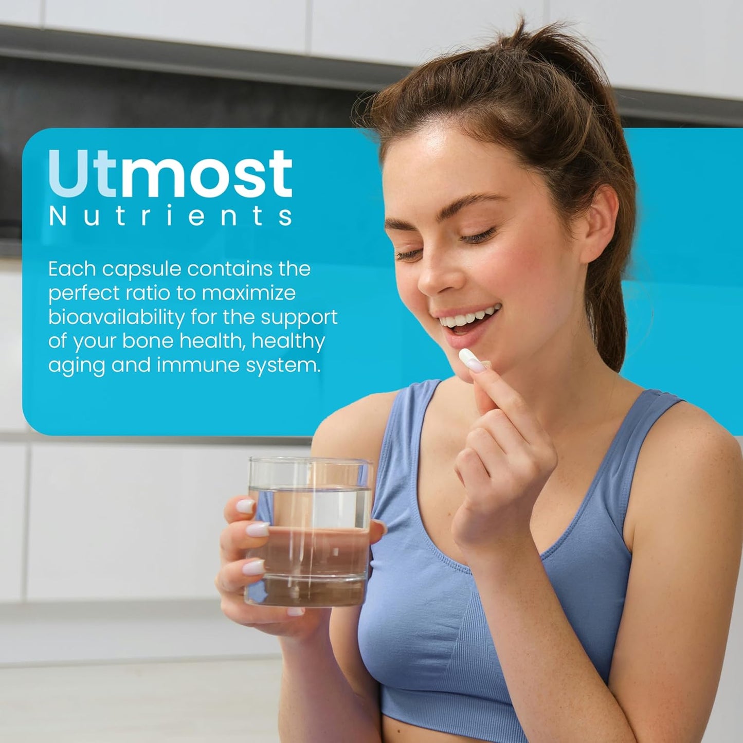 Vitamin D3 with K2 Supplement - 5000iu D + 100mcg K for Maximum Bioavailability - Supports Cardiovascular, Immune, and Bone Health - 60 Capsules