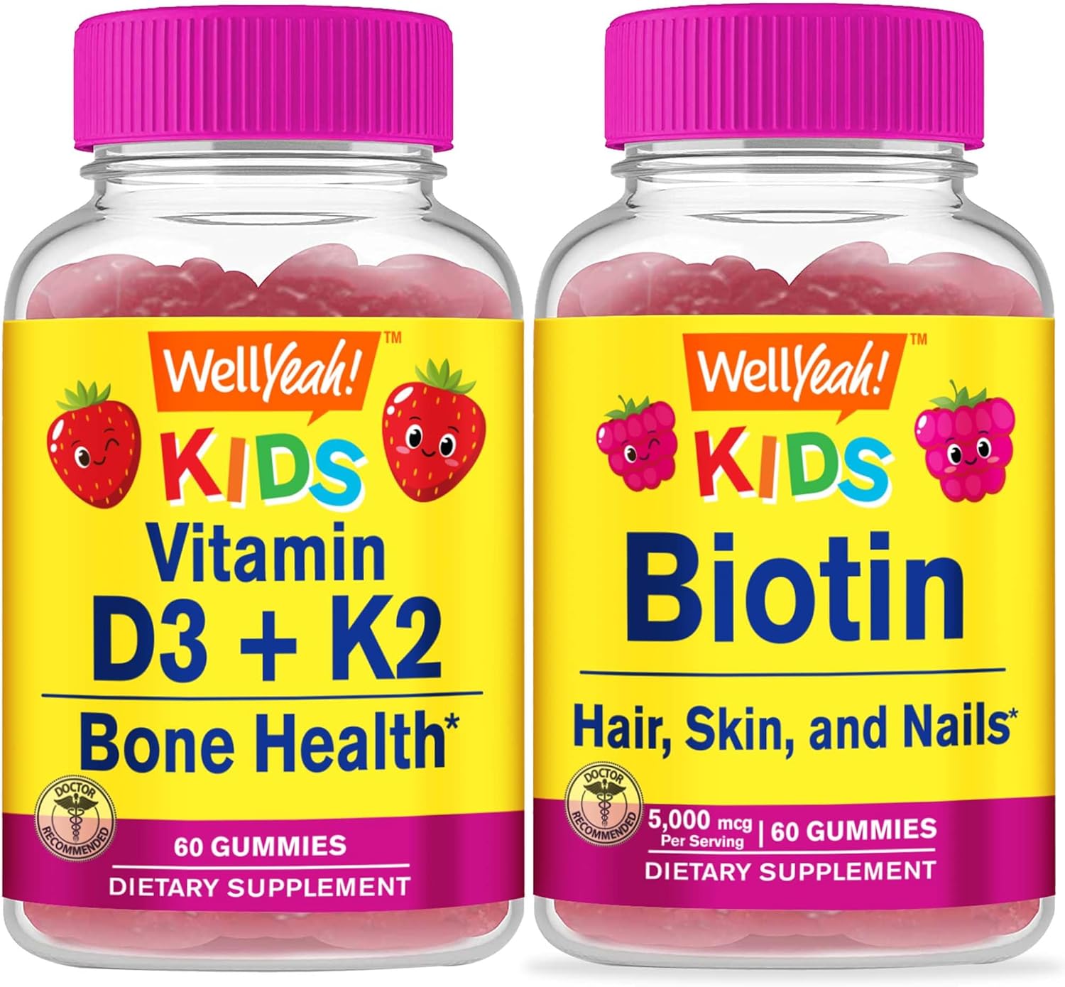 Vitamin D3+K2 and Biotin Kids Gummies Bundle - Gluten Free, GMO Free, Chewable Gummy Supplement for Children