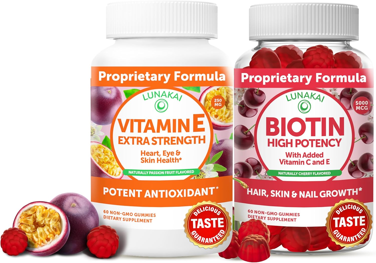 Vitamin E and Biotin Gummies Bundle - 3000 mcg for Energy, Bone Health, Hair, Skin, and Youthful Appearance - Adults Vitamin Gummies