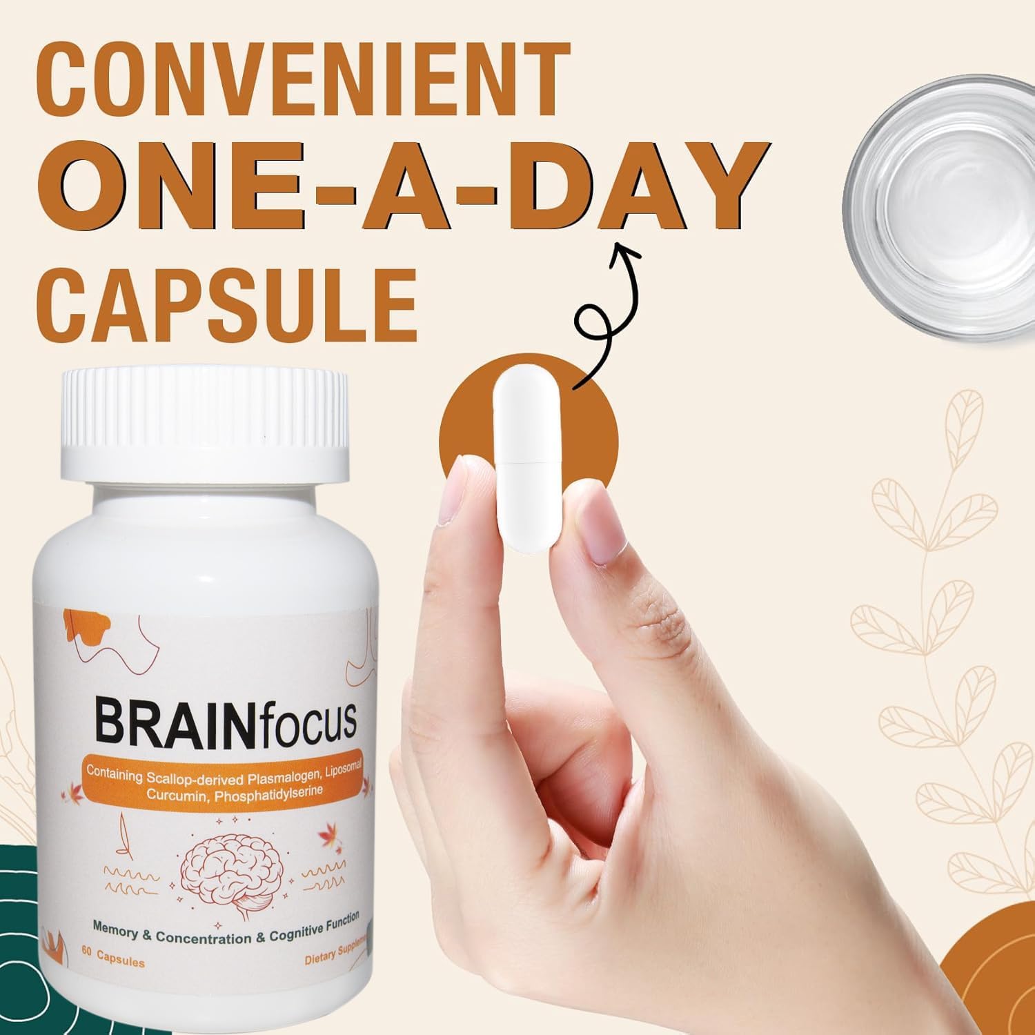 Vitamin E Brain Supplements with Curcumin for Memory, Focus, and Cognitive Function - 120 Servings