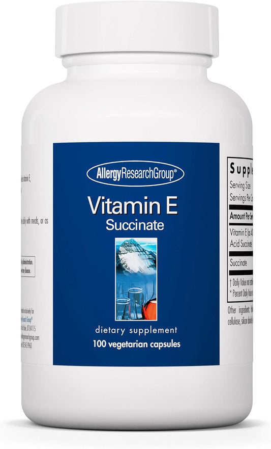 Vitamin E Succinate Supplement 400 IU D-Alpha-Tocopheryl Antioxidant Capsules - 100 Count, Vegetarian Formula for Men & Women by Allergy Research Group