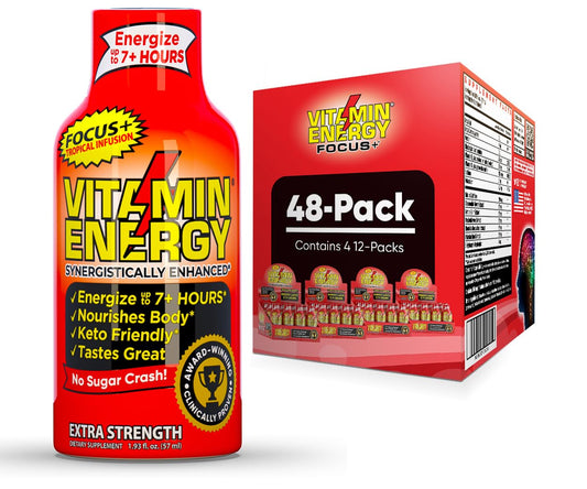 Vitamin Energy Shots - Sugar Crash Free, Keto/Vegan Friendly, Focus Boosting, 7+ Hours of Energy - Tropical Infusion, 1.93 Fl Oz, Pack of 48