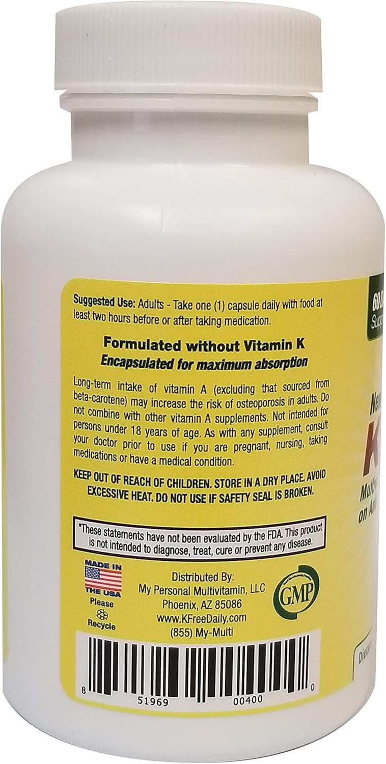 Vitamin K-Free Daily Multivitamin Capsules for Blood Thinners - 2 Month Supply