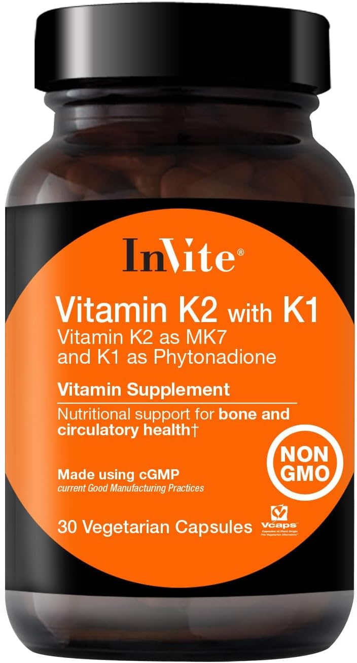 Vitamin K2 and K1 for Bone and Circulatory Health - MK7 and Phytonadione - 30 Vegetarian Capsules (2-Pack) by Invite Health