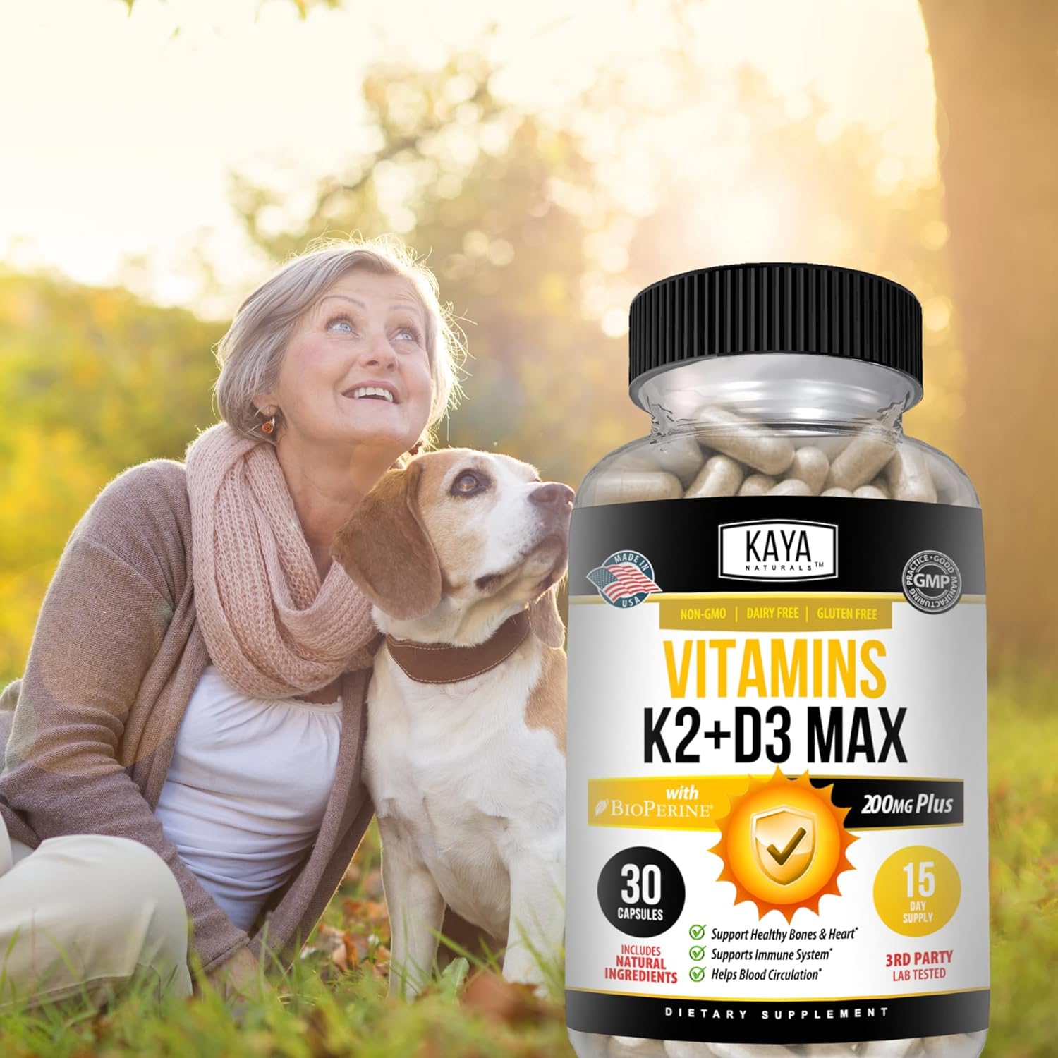 Vitamin K2 D3 5000IU Supplement for Bone and Heart Health - Easy to Swallow MK-7 Capsules with Bioperine - 30 Veggie Count