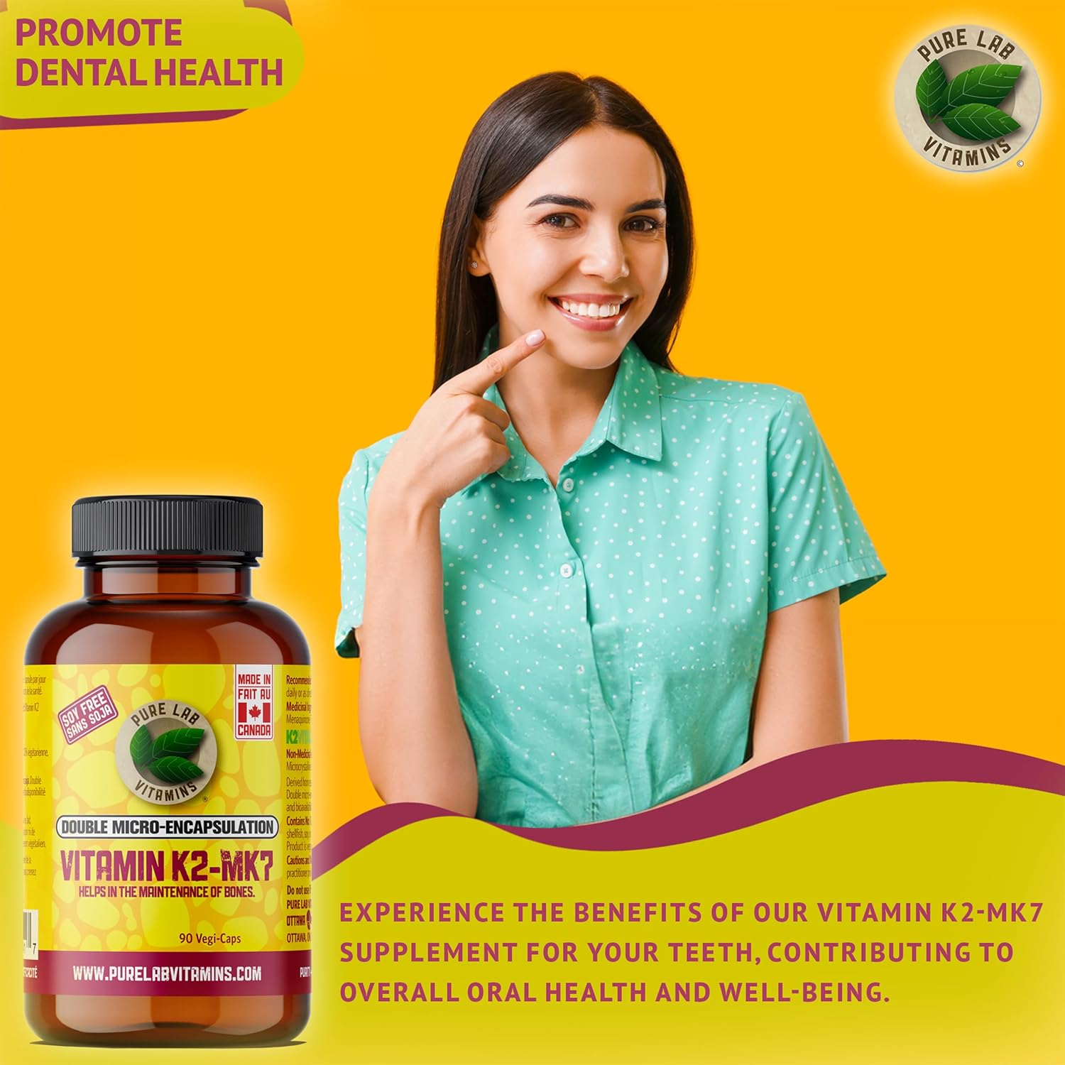 Vitamin K2 MK7 Supplement for Bone, Heart, Teeth, and Immune Health - 90 Veg Caps