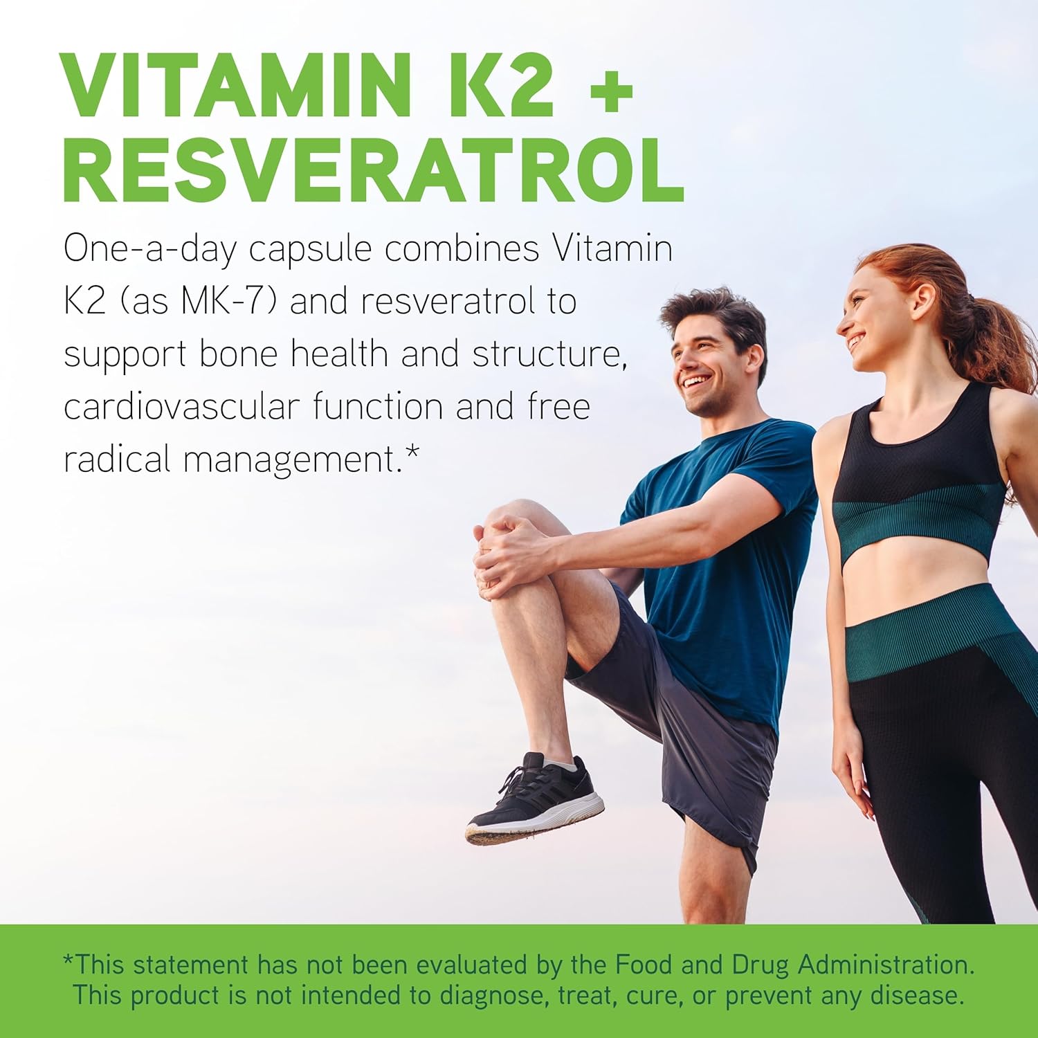 Vitamin K2 & Resveratrol Supplement for Bone and Heart Health - Antioxidant Support - Vegetarian, Gluten-Free, Soy-Free - 60 Capsules