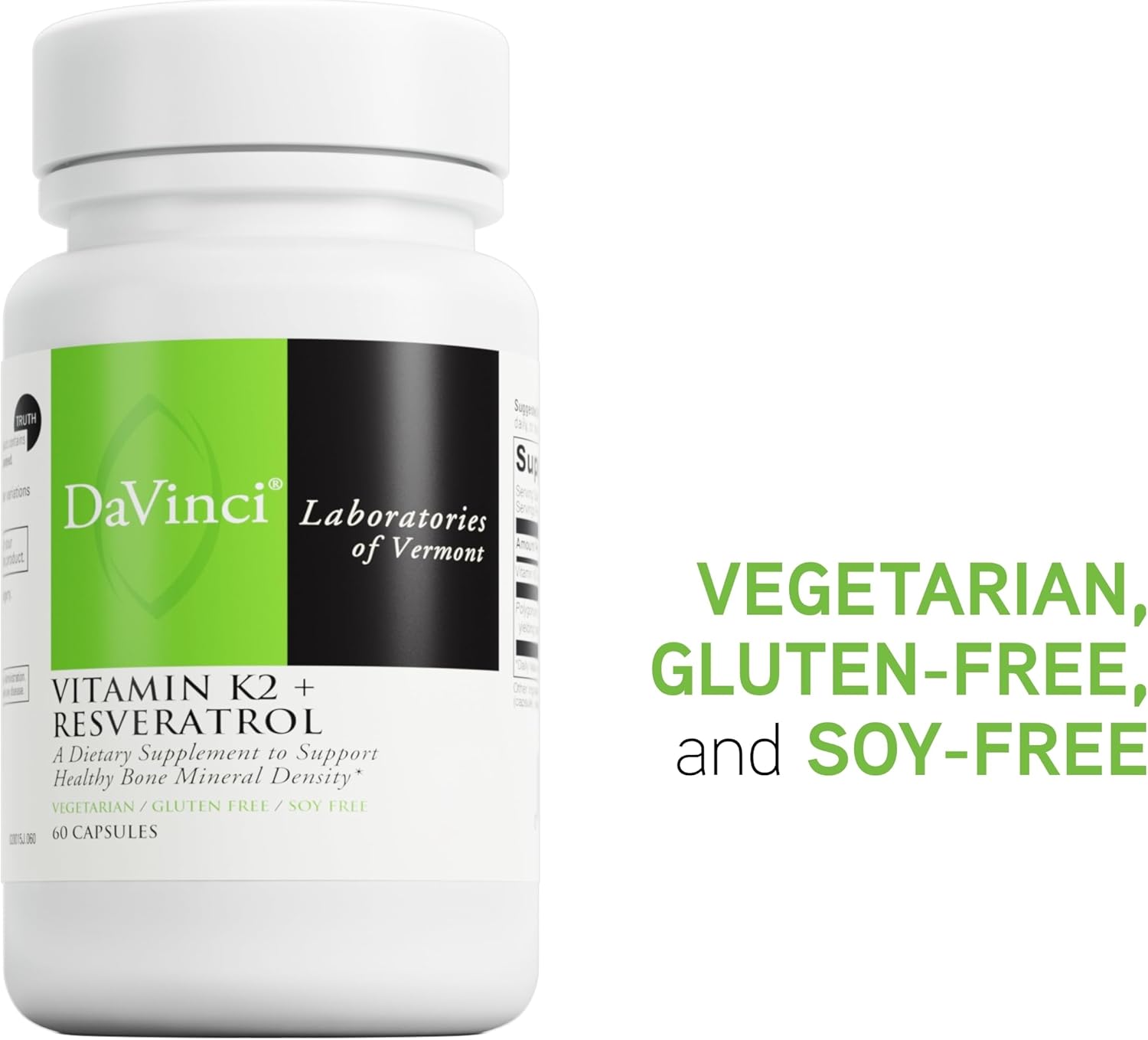 Vitamin K2 & Resveratrol Supplement for Bone and Heart Health - Antioxidant Support - Vegetarian, Gluten-Free, Soy-Free - 60 Capsules