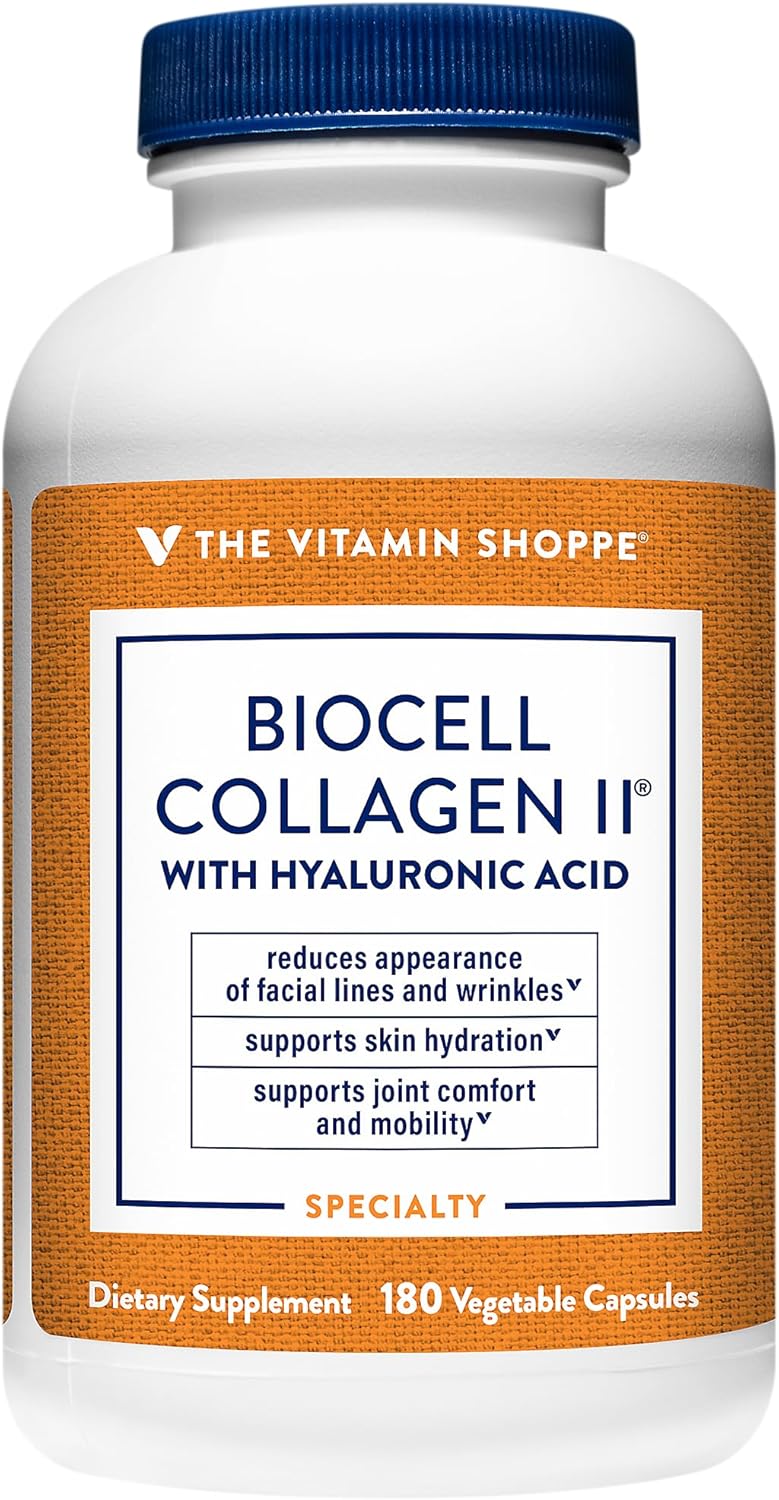 Vitamin Shoppe Biocell Collagen II with Hyaluronic Acid Capsules - Supports Skin, Joint, & Cartilage Health - Hydration & Elasticity - 1000mg - 60 Count